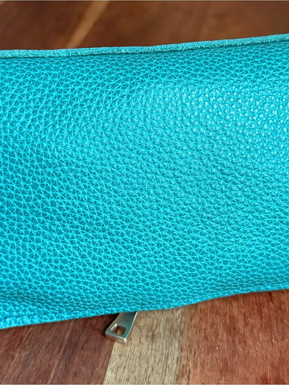 Turquoise Textured Cosmetic Pouch with Gold Zip